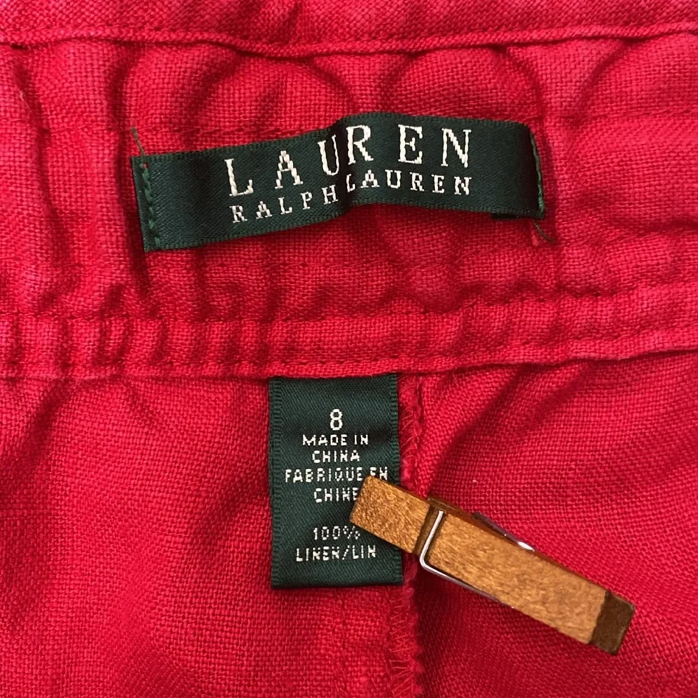 Lauren Ralph Lauren Shorts Women's 8 Red 100% Linen Drawstring‎ Casual Coastal